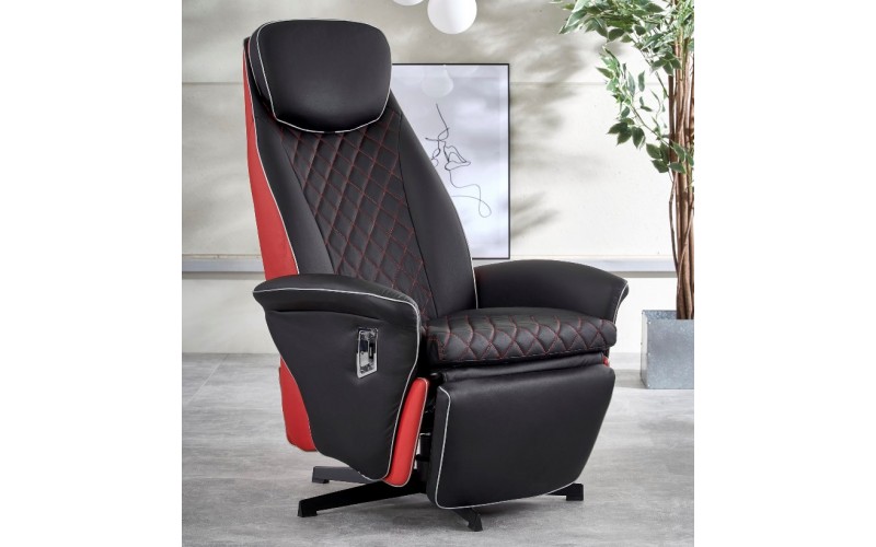 CAMARO - fotel wypoczynkowy rozkładany czarno - czerwony